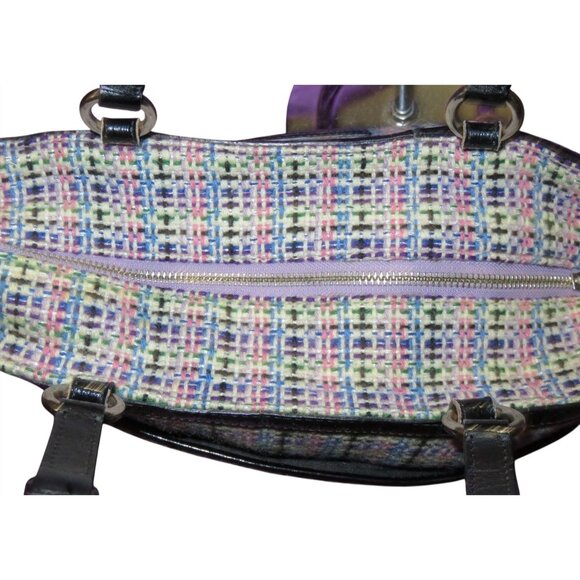 Coach 2011 Gallery Herringbone Tweed & Patent Leather tote in Pink, Blue & Black - Picture 11 of 14